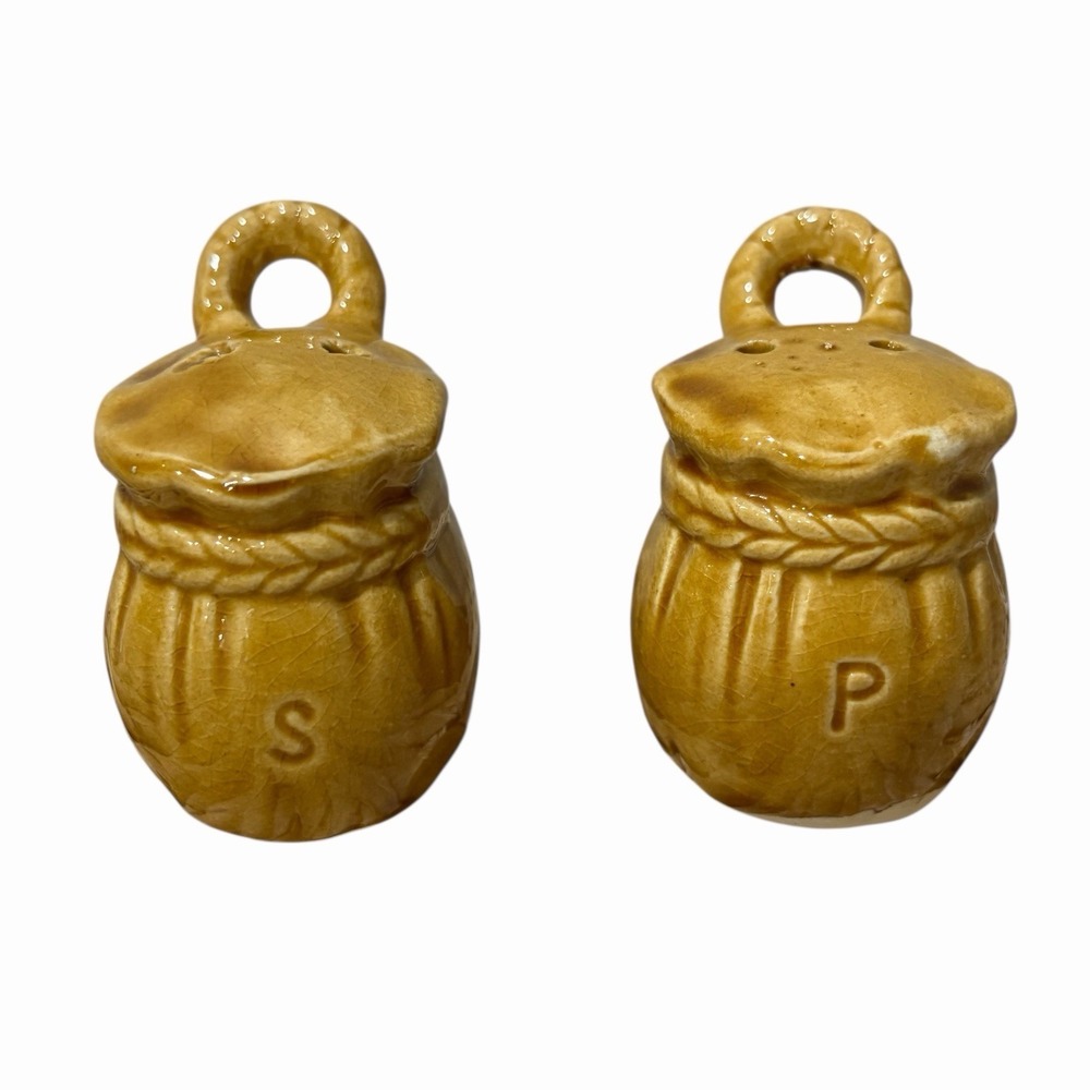 Vintage Salt & Pepper Shaker Set Barrel Rope 2" Inch Tall Tan‎